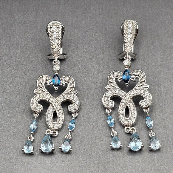 Judith Ripka Jewelry - Judith Ripka Sterling Chandelier Clip-On Earrings 1.75" Sky & London Blue Topaz